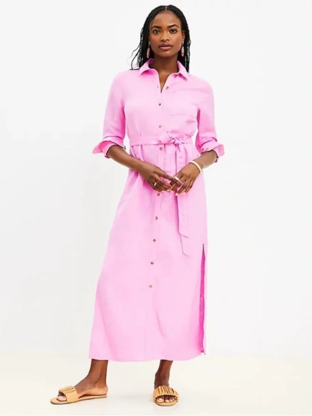 NWT! Loft - Linen Blend Maxi Pocket Shirtdress Button-Up 34965801 | Pink Punch